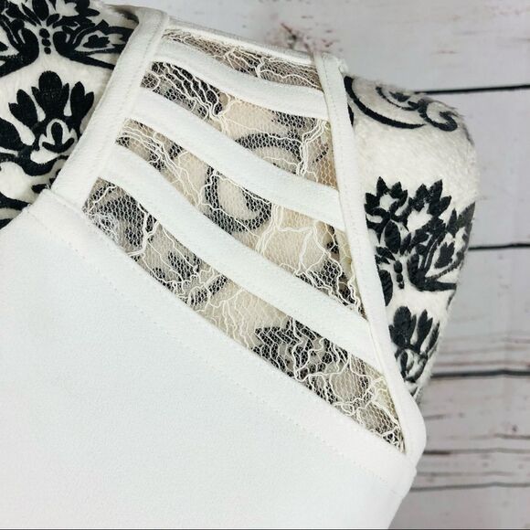 Halston Heritage Lace Trim Cutouts Inset Sleeveless Sheath Dress White 0 - Picture 5 of 9